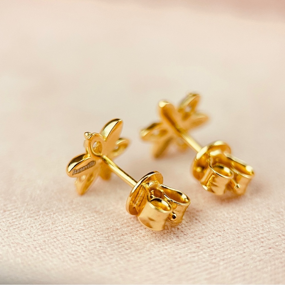 Six Pedals Flower 14K Plated S925 Moissanite Earrings - Picture 3 of 5